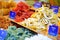 Assorted dried fruits on display at a farmer`s market during traditional Lithuanian spring fair in Vilnius