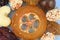 Assorted dried fruits laid out on a horizontal surface