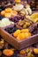 Assorted dried fruits in wooden box