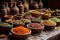 assorted dried tea leaves in wooden bowls