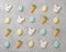 Assorted easter cookies over grey concrete background