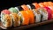 Assorted Exquisite Sushi Rolls in Vibrant Presentation Featuring a Variety of Flavors