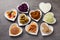 Assorted fermented foods viewed from above