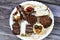 Assorted French sable cookies, Buttery, crumbly, decadent, and simple stuffed and covered with different flavors, white and brown