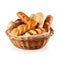 Assorted Fresh Baked Bread in a Basket. Generative ai