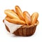 Assorted Fresh Baked Bread in a Basket. Generative ai