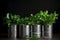 assorted fresh herbs in metal cans. concept. healthy eating concept at home.ai generative