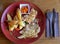 Assorted fried meats chicken, duck, beef and fried potato, served at restaurant