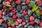 Assorted frozen berries of raspberries, blueberries and blackberries