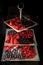 Assorted frozen thawed berries served on three leveled plate