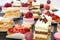 Assorted fruit cakes for holiday. Desserts with fruits