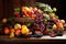 Assorted fruits on a wooden table on a black background