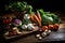 Assorted fruits on a wooden table on a black background