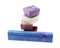 Assorted gift box long blue and a stack of lilac and red box on an isolated background