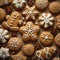 assorted gingerbread cookies christmas background