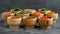 Assorted gourmet spices and seasonings presented in elegant wooden bowls on stylish dark background