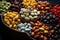 Assorted grains in ceramic bowls, Many variety of beans