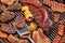 Assorted Grilled Meat With Vegetable On The Hot BBQ Grill