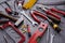 Assorted hand tools for building and construction