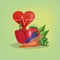 Assorted healthy food and heart cardiogram icons image