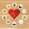 Assorted healthy food and heart cardiogram icons image