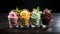 Assorted Ice Cream Flavors On Dark Stone Background