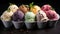 Assorted Ice Cream Flavors Presented On A Dark Stone