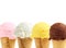 Assorted ice cream in sugar cones