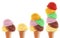 Assorted icecream scoops in cones