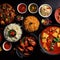 Assorted indian food on black background