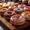 Assorted indulgence A tempting display of sweet and glazed donuts