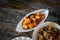 Assorted Malay dishes served on the table. Staple menu for lunch and dinner in Malaysia