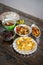 Assorted Malay dishes served on the table. Staple menu for lunch and dinner in Malaysia