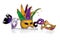 Assorted mardi gra masks on white