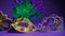 Assorted Mardi Gras or Carnivale mask on a purple background