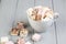 Assorted marshmallow on a gray table