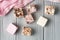 Assorted marshmallow on a gray table