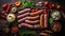 assorted meat sausages and grilled sausages. Assortment on a wooden board. Hearty calorie food.