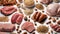 Assorted Meats and Grains on Neutral Background