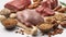 Assorted Meats and Grains on Neutral Background