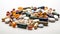 Assorted Medical Pills and Capsules on a White Background