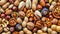 Assorted nuts creating a natural background, top view arrangement of various nut types