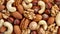 Assorted nuts creating a natural background, top view composition with various types of nuts