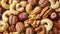 Assorted nuts creating a natural top view background for a visually appealing display