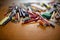 Assorted objects on old wooden table