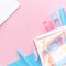 Assorted office and school pink and blue stationery