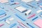 Assorted office and school pink white and blue stationery