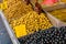 Assorted olives on stall in Jerusalem market