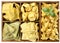 Assorted pasta with fillings in a wooden box