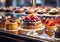 Assorted pastries,cakes,desserts in candy shop showcase.Macro.AI generative